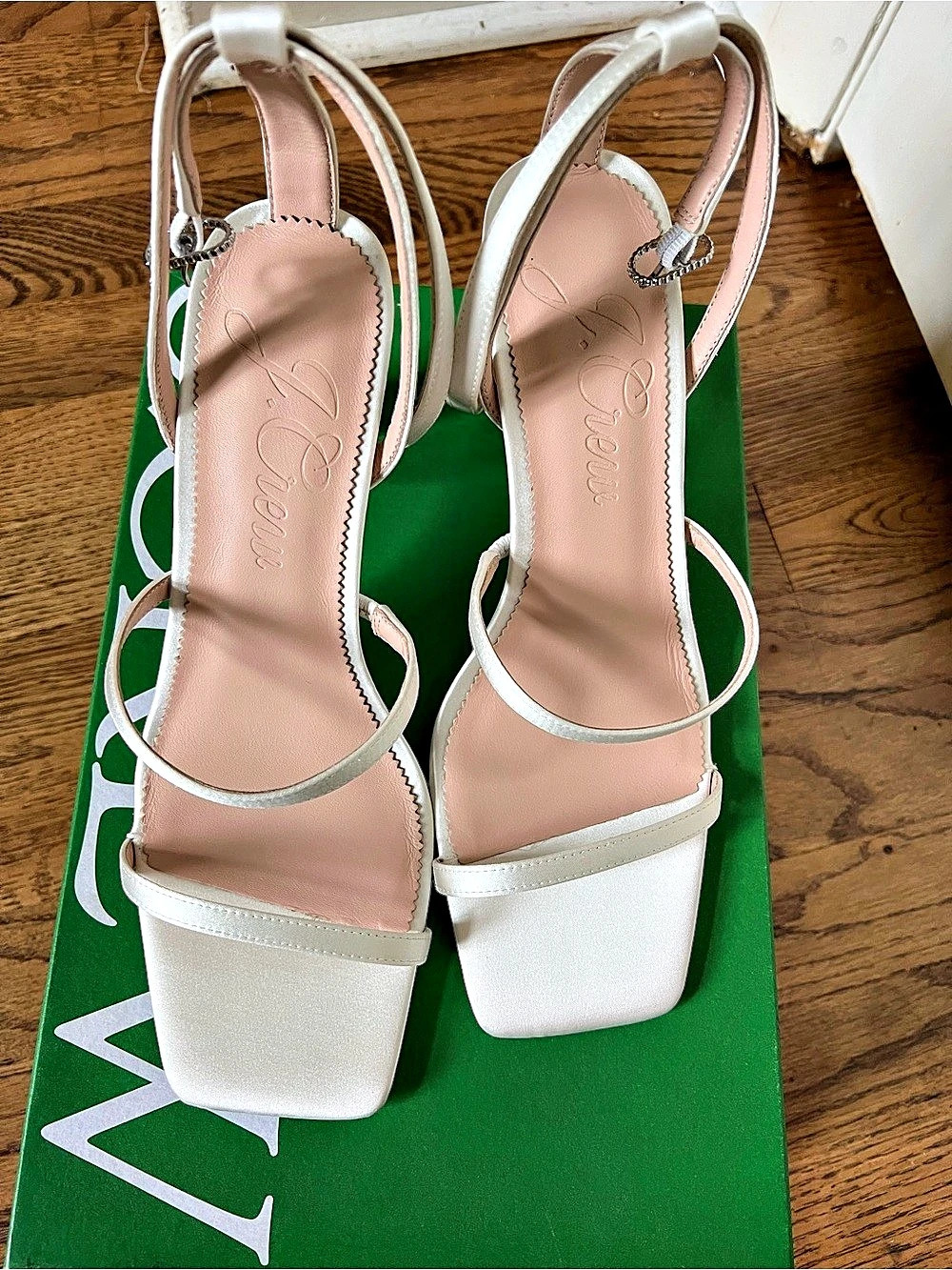 J. CREW Ava Strappy Glitter Heels in Satin White US 9